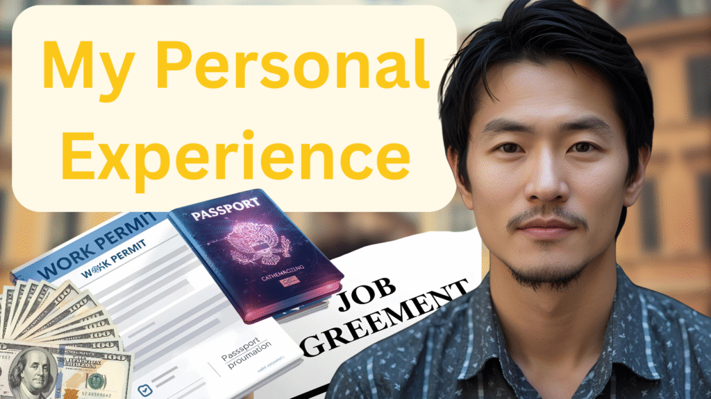 Money, job,employee agreement,passport,work permit